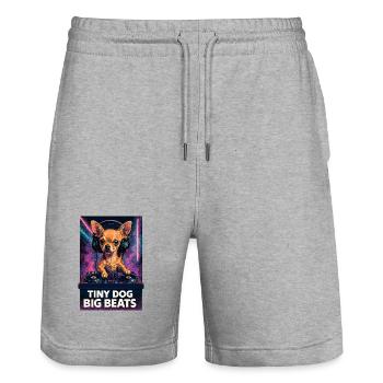 Chihuahua DJ: Tiny Dog Big Beats – Retro Neon - Stanley/Stella Unisex Bio Joggingshorts Trainer  - Grau meliert - Vorne - Nik (191cm) & Marisol (170cm)
