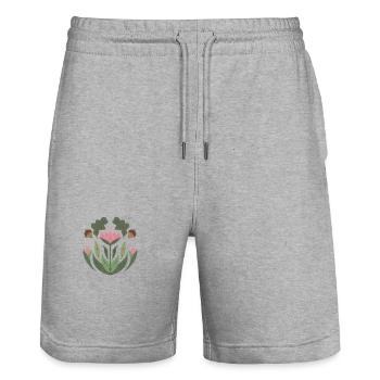 Fleur de forêt - Short de jogging bio TRAINER Stanley/Stella unisexe - gris chiné - Devant - Nik (191cm) & Marisol (170cm)