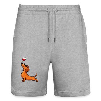 Teckel, amoureux du vin, maman de chien viennoise - Short de jogging bio TRAINER Stanley/Stella unisexe - gris chiné - Devant - Nik (191cm) & Marisol (170cm)