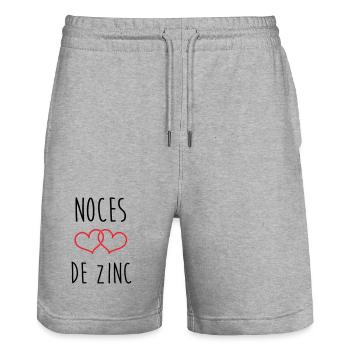 noces de Zinc 76 ans de mariage - Short de jogging bio TRAINER Stanley/Stella unisexe - gris chiné - Devant - Nik (191cm) & Marisol (170cm)