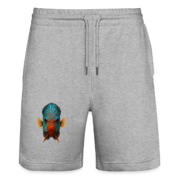 Blue and Orange Discus Fish with Intense Eyes - Stanley/Stella Trainer Unisex Organic Jogging Shorts - heather grey - Front - Nik (191cm) & Marisol (170cm)