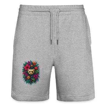 Ferret Tropical Exotic Hibiscus Flowers - Stanley/Stella Trainer Unisex Organic Jogging Shorts - heather grey - Front - Nik (191cm) & Marisol (170cm)