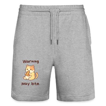 Avertissement : Peut mordre - Kawaii Pizza Cat - Short de jogging bio TRAINER Stanley/Stella unisexe - gris chiné - Devant - Nik (191cm) & Marisol (170cm)