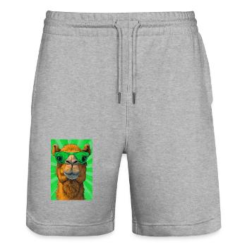 camel - Stanley/Stella Trainer Unisex Organic Jogging Shorts - heather grey - Front - Nik (191cm) & Marisol (170cm)