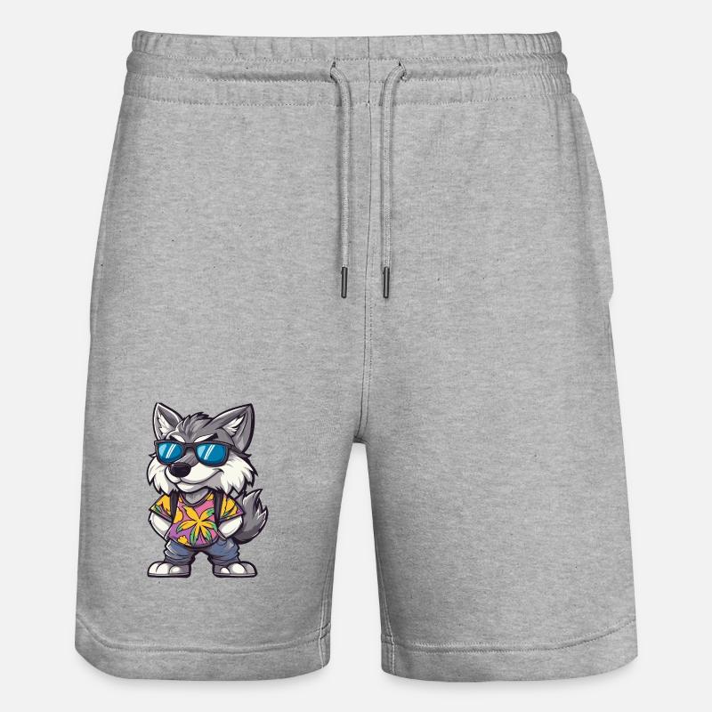 Wolf Comic Vacation - Stanley/Stella Trainer Unisex Organic Jogging Shorts - heather grey