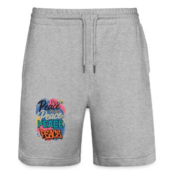 Peace as graffiti - Stanley/Stella Trainer Unisex Organic Jogging Shorts - heather grey - Front - Nik (191cm) & Marisol (170cm)
