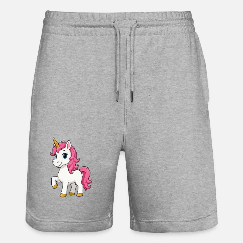 Rosa Einhorn mit Pinker Mähne - Stanley/Stella Unisex Bio Joggingshorts Trainer  - Grau meliert