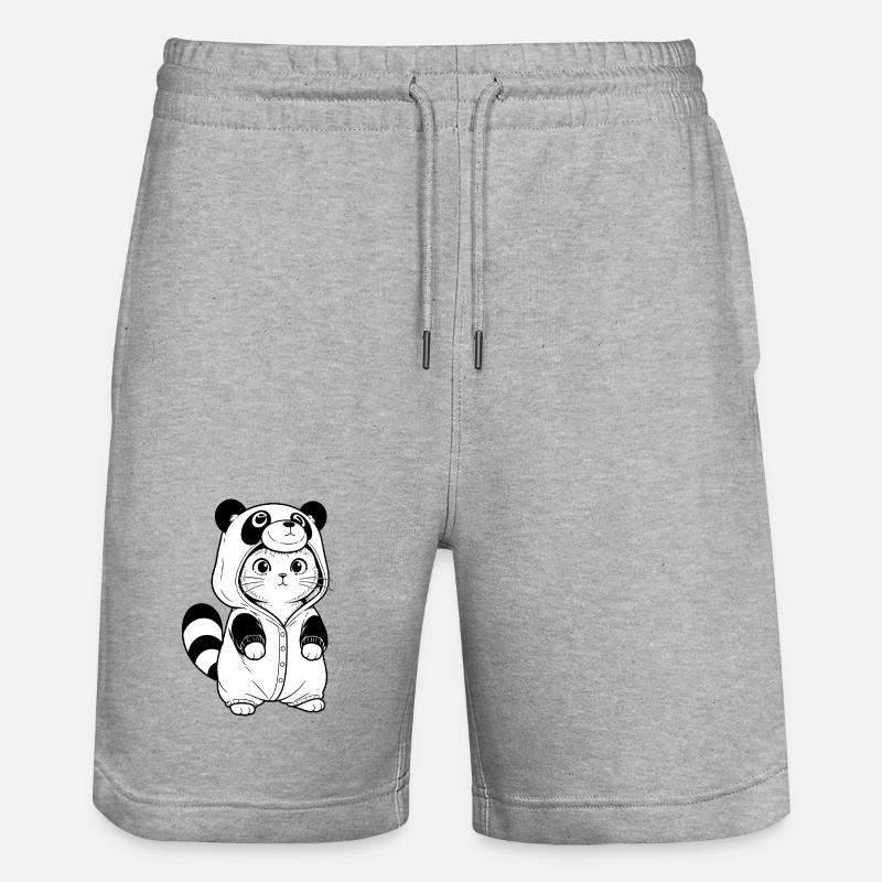 Cuddly Panda Pullover Hoodie - Stanley/Stella Trainer Unisex Organic Jogging Shorts - heather grey