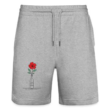 Blume rot in Weinflasche - Stanley/Stella Unisex Bio Joggingshorts Trainer  - Grau meliert - Vorne - Nik (191cm) & Marisol (170cm)