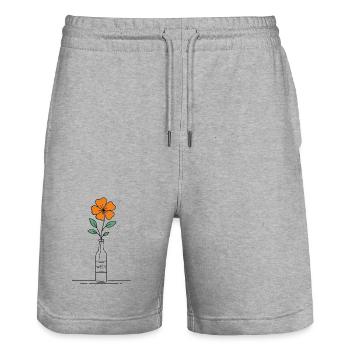 Blume orange in Weinflasche - Stanley/Stella Unisex Bio Joggingshorts Trainer  - Grau meliert - Vorne - Nik (191cm) & Marisol (170cm)
