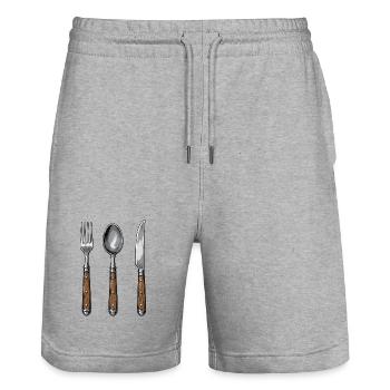 Rustic Cutlery Motif Wooden Handle - Stanley/Stella Trainer Unisex Organic Jogging Shorts - heather grey - Front - Nik (191cm) & Marisol (170cm)