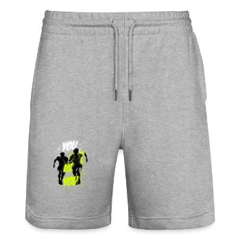 NeonSprint Duo – Sprinter Art - Stanley/Stella Trainer Unisex Organic Jogging Shorts - heather grey - Front - Nik (191cm) & Marisol (170cm)