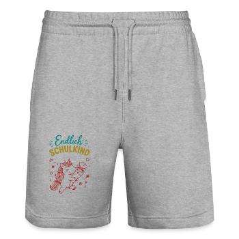 Endlich Schulkind Unicornenfreude - Stanley/Stella Unisex Bio Joggingshorts Trainer  - Grau meliert - Vorne - Nik (191cm) & Marisol (170cm)
