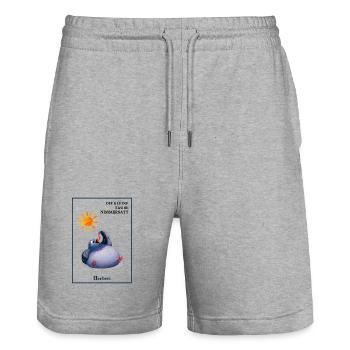 DIE KLEINE TAUBE NIMMERSATT - Herbert - mit Wurm - Stanley/Stella Unisex Bio Joggingshorts Trainer  - Grau meliert - Vorne - Nik (191cm) & Marisol (170cm)