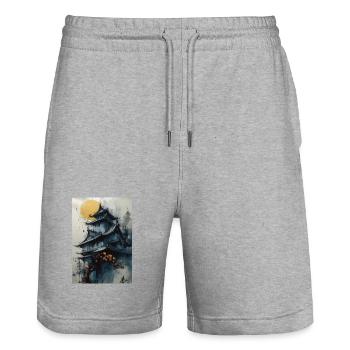 Pagode unter dem Mond in Aquarell - Stanley/Stella Unisex Bio Joggingshorts Trainer  - Grau meliert - Vorne - Nik (191cm) & Marisol (170cm)