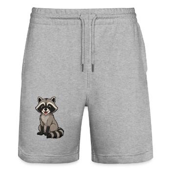 Cheerful raccoon cartoon motif - Stanley/Stella Trainer Unisex Organic Jogging Shorts - heather grey - Front - Nik (191cm) & Marisol (170cm)