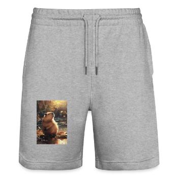 Autumn marmot in reflection - Stanley/Stella Trainer Unisex Organic Jogging Shorts - heather grey - Front - Nik (191cm) & Marisol (170cm)
