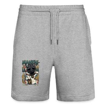 Maneki Oni Japanese Cat Streetwear Art Anime Kawai - Stanley/Stella Trainer Unisex Organic Jogging Shorts - heather grey - Front - Nik (191cm) & Marisol (170cm)