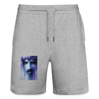 Sacred Face in Purple Blue Watercolor - Stanley/Stella Trainer Unisex Organic Jogging Shorts - heather grey - Front - Nik (191cm) & Marisol (170cm)