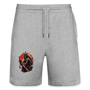 Blood Moon Samurai Warrior - Stanley/Stella Trainer Unisex Organic Jogging Shorts - heather grey - Front - Nik (191cm) & Marisol (170cm)