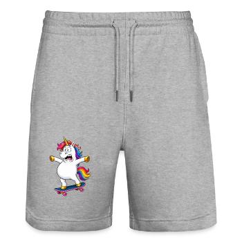 Wobbly Unicorn Skateboard Fail - Stanley/Stella Trainer Unisex Organic Jogging Shorts - heather grey - Front - Nik (191cm) & Marisol (170cm)