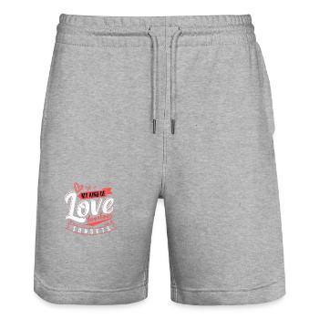 Meine Art von Liebe beinhaltet Sonnenuntergänge und Romantik - Stanley/Stella Unisex Bio Joggingshorts Trainer  - Grau meliert - Vorne - Nik (191cm) & Marisol (170cm)