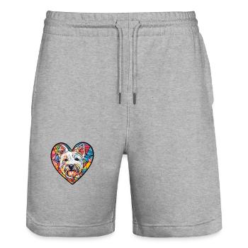 West Highland Terrier Dog Heart Love - Stanley/Stella Trainer Unisex Organic Jogging Shorts - heather grey - Front - Nik (191cm) & Marisol (170cm)