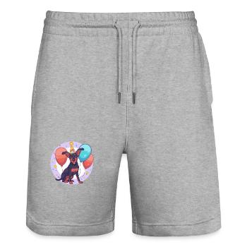 Doberman Dog Birthday Comic - Stanley/Stella Trainer Unisex Organic Jogging Shorts - heather grey - Front - Nik (191cm) & Marisol (170cm)