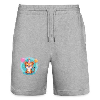 Tiger Birthday Comic - Stanley/Stella Trainer Unisex Organic Jogging Shorts - heather grey - Front - Nik (191cm) & Marisol (170cm)