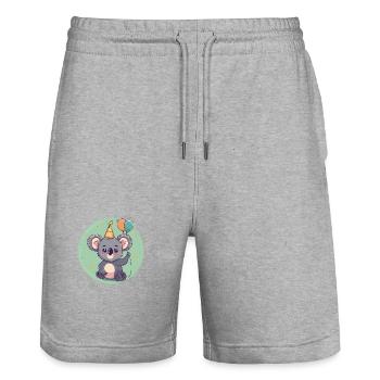 Bande dessinée d’anniversaire Koala - Short de jogging bio TRAINER Stanley/Stella unisexe - gris chiné - Devant - Nik (191cm) & Marisol (170cm)