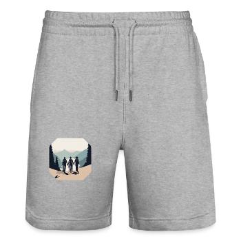 Mountains and friends forever - Stanley/Stella Trainer Unisex Organic Jogging Shorts - heather grey - Front - Nik (191cm) & Marisol (170cm)