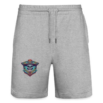 Mexican Skull Sombrero - Stanley/Stella Trainer Unisex Organic Jogging Shorts - heather grey - Front - Nik (191cm) & Marisol (170cm)