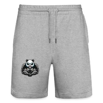 Panda Muskeln Bodybuilding - Stanley/Stella Unisex Bio Joggingshorts Trainer  - Grau meliert - Vorne - Nik (191cm) & Marisol (170cm)