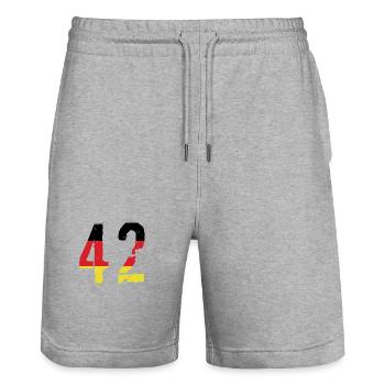 Maillot 42 Numéro Allemagne - Short de jogging bio TRAINER Stanley/Stella unisexe - gris chiné - Devant - Nik (191cm) & Marisol (170cm)
