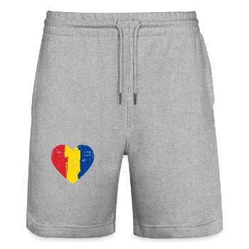 Drapeau du cœur de la Roumanie - Short de jogging bio TRAINER Stanley/Stella unisexe - gris chiné - Devant - Nik (191cm) & Marisol (170cm)