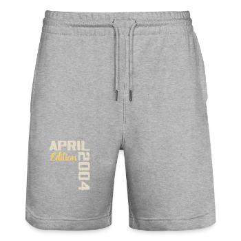 Geburtstag 20 Jahre April 2004 Geburtstagsgeschenk - Stanley/Stella Unisex Bio Joggingshorts Trainer  - Grau meliert - Vorne - Nik (191cm) & Marisol (170cm)