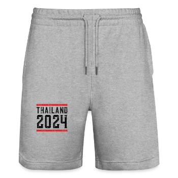 Thaïlande 2024 - Short de jogging bio TRAINER Stanley/Stella unisexe - gris chiné - Devant - Nik (191cm) & Marisol (170cm)