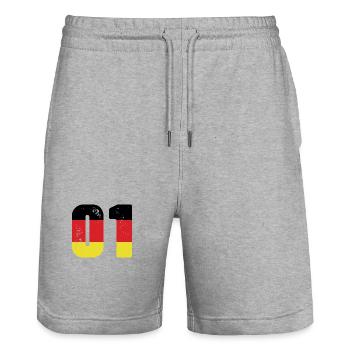 01 Number One Jersey Germany - Stanley/Stella Trainer Unisex Organic Jogging Shorts - heather grey - Front - Nik (191cm) & Marisol (170cm)