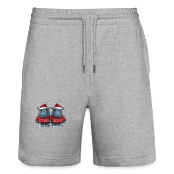 Nilpferd Weihnachten Team - Stanley/Stella Unisex Bio Joggingshorts Trainer  - Grau meliert - Vorne - Nik (191cm) & Marisol (170cm)