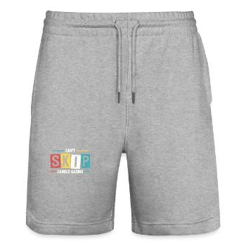Kann das Betrachten von Kerzen in farbenfroher Retro-Kunst nicht überspringen - Stanley/Stella Unisex Bio Joggingshorts Trainer  - Grau meliert - Vorne - Nik (191cm) & Marisol (170cm)