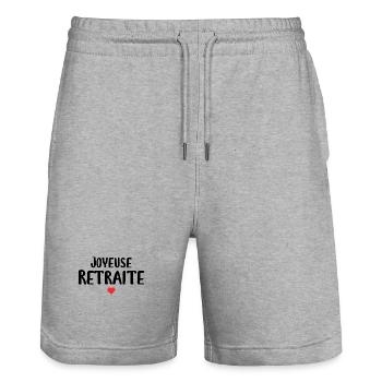 Joyeuse Retraite - Bonne Retraite - Retraite - Short de jogging bio TRAINER Stanley/Stella unisexe - gris chiné - Devant - Nik (191cm) & Marisol (170cm)