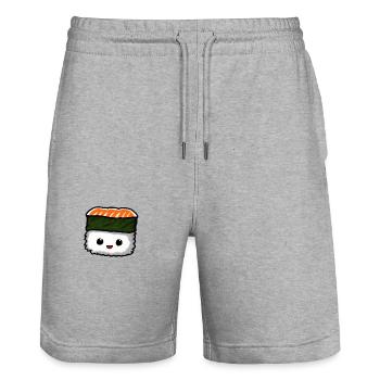 Cute cute anime sushi piece - Stanley/Stella Trainer Unisex Organic Jogging Shorts - heather grey - Front - Nik (191cm) & Marisol (170cm)