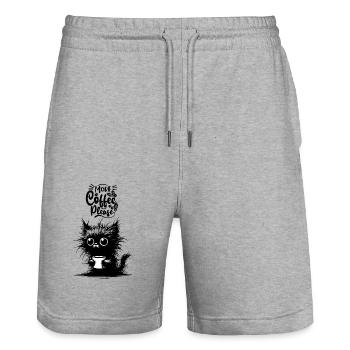 Coffee Cat Morning Grouch Cat Lover Colleague - Stanley/Stella Trainer Unisex Organic Jogging Shorts - heather grey - Front - Nik (191cm) & Marisol (170cm)