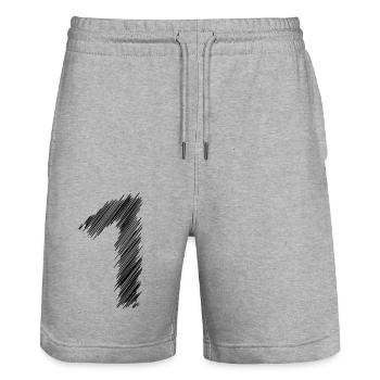 1 Schraffur Design - Stanley/Stella Unisex Bio Joggingshorts Trainer  - Grau meliert - Vorne - Nik (191cm) & Marisol (170cm)