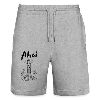 Ahoi Leuchtturm Meer Seebär Maritim Wellen Norden - Stanley/Stella Unisex Bio Joggingshorts Trainer  - Grau meliert - Vorne - Nik (191cm) & Marisol (170cm)
