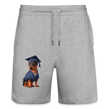 Bachelor Dobermann Schulabschluss Studium Hunde - Stanley/Stella Unisex Bio Joggingshorts Trainer  - Grau meliert - Vorne - Nik (191cm) & Marisol (170cm)