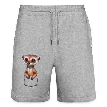 Cute meerkat meerkat in breast pocket pocket - Stanley/Stella Trainer Unisex Organic Jogging Shorts - heather grey - Front - Nik (191cm) & Marisol (170cm)