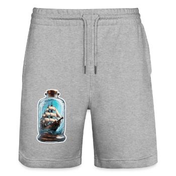 Ship in a Bottle / Message in a Bottle / Ahoy / Anchor - Stanley/Stella Trainer Unisex Organic Jogging Shorts - heather grey - Front - Nik (191cm) & Marisol (170cm)