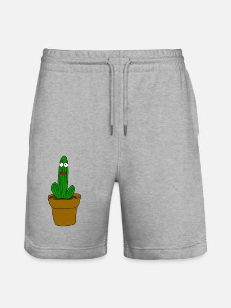 Cactus with face - Stanley/Stella Trainer Unisex Organic Jogging Shorts - heather grey