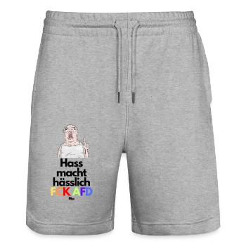 HASS macht HÄSSLICH - Stanley/Stella Unisex Bio Joggingshorts Trainer  - Grau meliert - Vorne - Nik (191cm) & Marisol (170cm)